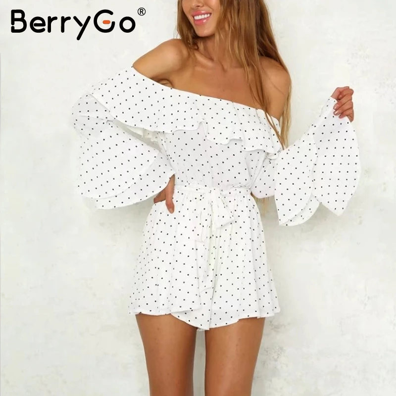 BerryGo Sexy off shoulder dot chiffon jumpsuit romper