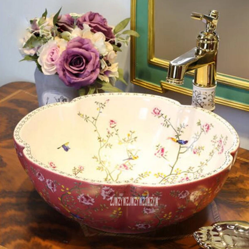 

European-style Home Ceramic Counter Top Wash Basin High-quality Household Wash Basin Art Bathroom Wash Sink Ceramic Washbasin