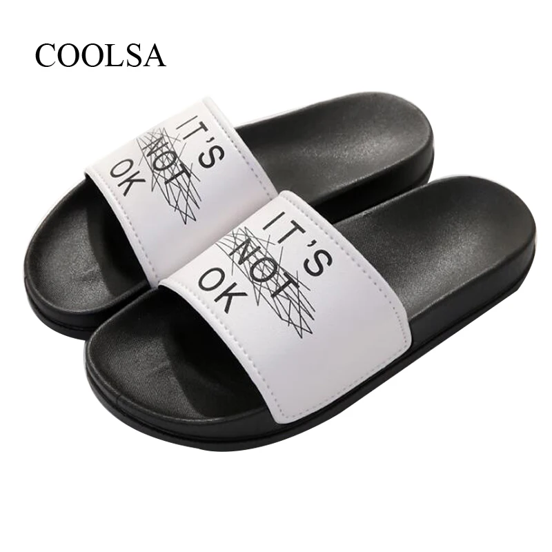 

COOLSA Women's Letter Home Non-slip Slippers Couple's Vacation Beach Flat Flip Flops Summer Solid Slides Wholesale