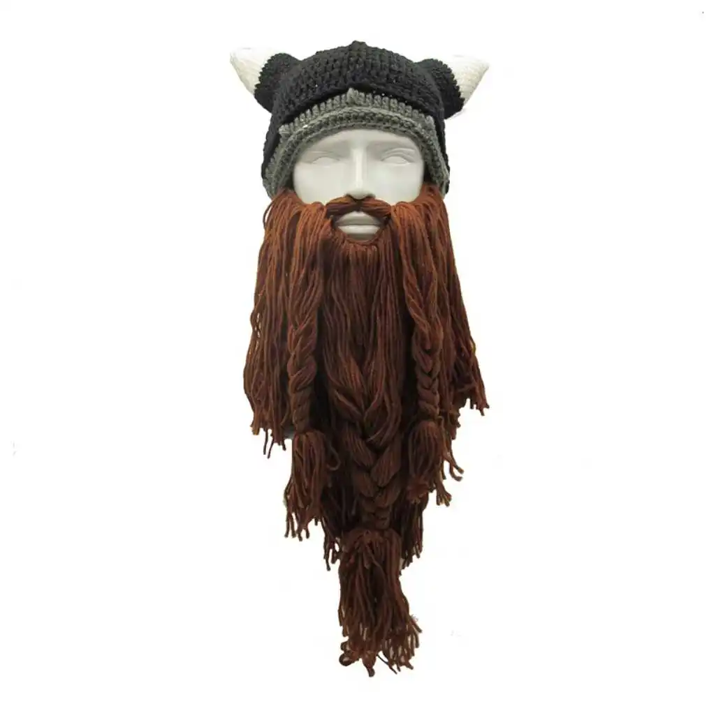 Забавные мужские вязаные шапки Vikings Beanies, вязаные мужские зимние шапки ручной работы с бородой и Рогом, теплые шапки для женщин, вечерние шапки для костюмированной вечеринки