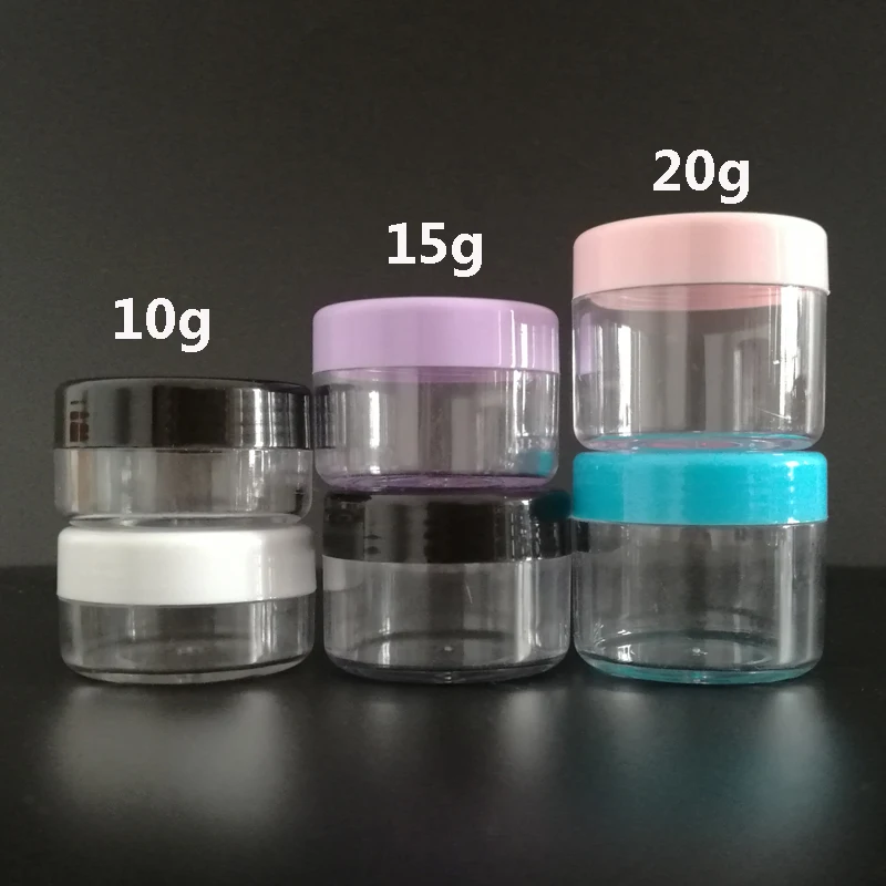 

100pcs 10g/15g/20g Plastic Cosmetics Jar Makeup Box Nail Art Storage Pot Container Clear Sample Lotion Face Cream Bottles