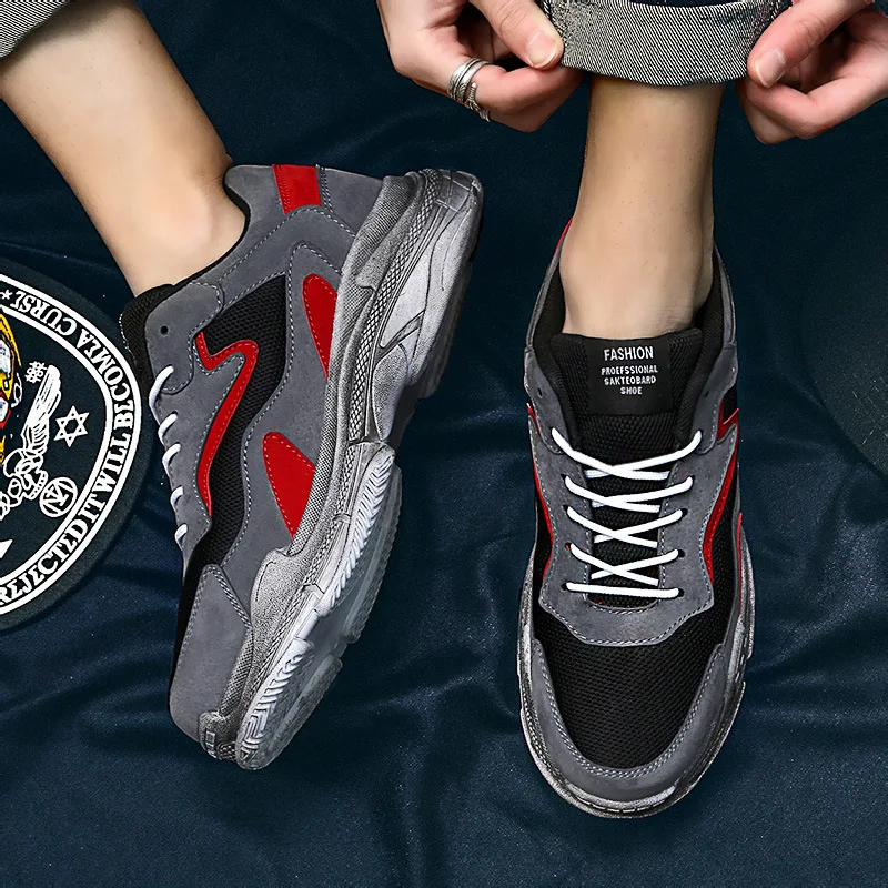 Qweff Стильные повседневные Дизайнерская обувь для мужчин красные кроссовки цвет черный белый прогулочная обувь с дышащей сеткой кроссовки