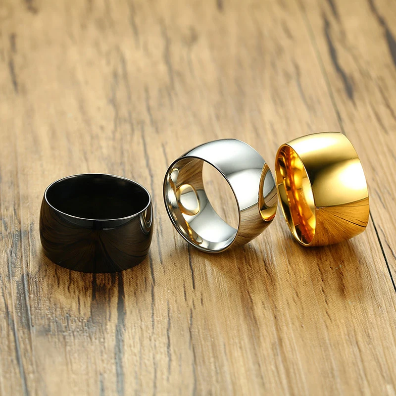 

Silver Black Gold Color Stainless Steel Ring Top Quality 11.5mm Width Large Ring Male Jewelry Wedding Brief Gift Ring