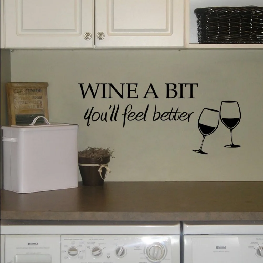 Wine A Bit Wineglass Vinyl Art Wall Sticker Kitchen Removable Decor