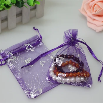 

Wholesale 100pcs/lot 7*9cm Purple Butterfly Organza Pouches Wedding Gift Bags Favor Christmas Drawstring Organza Bags