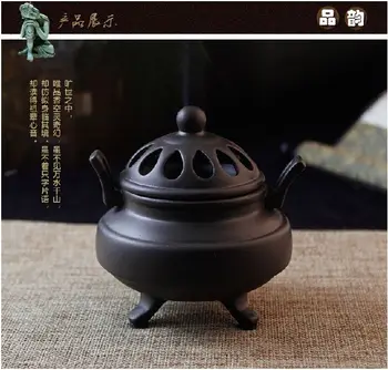 

Purple clay Tripod furnace incense burner, censer, aloes, tower incense, sandalwood furnace, Buddha, onsale~