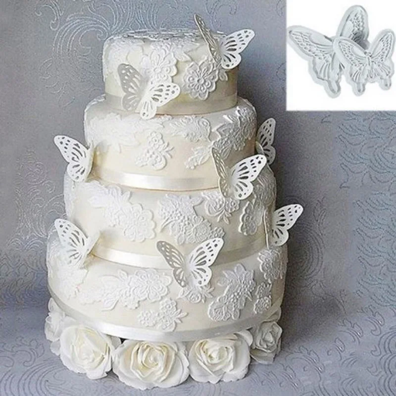 

2PCS Butterfly Christmas Cake Decorating Mold Sugarcraft Embossing Stamp Fondant Plunger Cutter Mold For Cookie Cake Biscuit