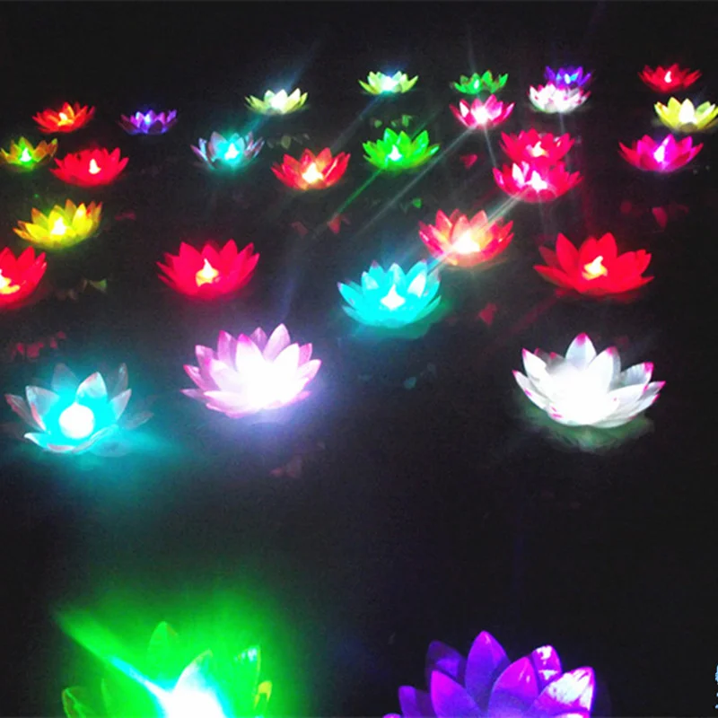 

10 Automatic color led underwater boat lights lotus Lamp bottom sticker night light for birthday wedding party