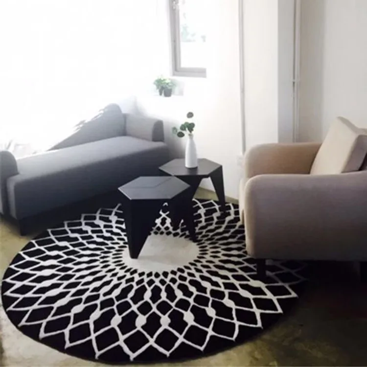 Image Nordic fashion black and white round carpet living room coffee table bedroom study Chinese carpet