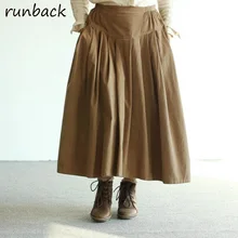 Runback плиссированные вельветовые Макси Юбки Женская однотонная плиссированная юбка Longue китайская миди Harajuku юбка Jupe Femme Faldas Largas