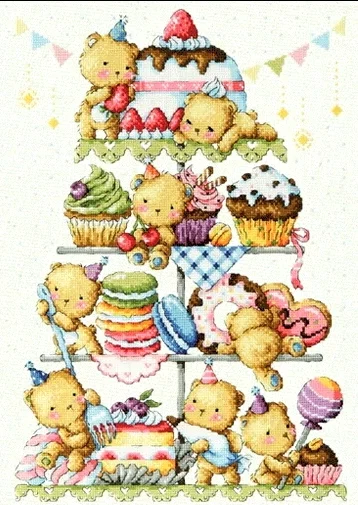 Bear Cake Tower Cartoon Counted Cross Sch Kits Hand Embroidery Bear Cake Tower Cartoon Counted Cross Sch Kits Hand Embroidery 14ct Kitchen Dining Room Needlework Wall