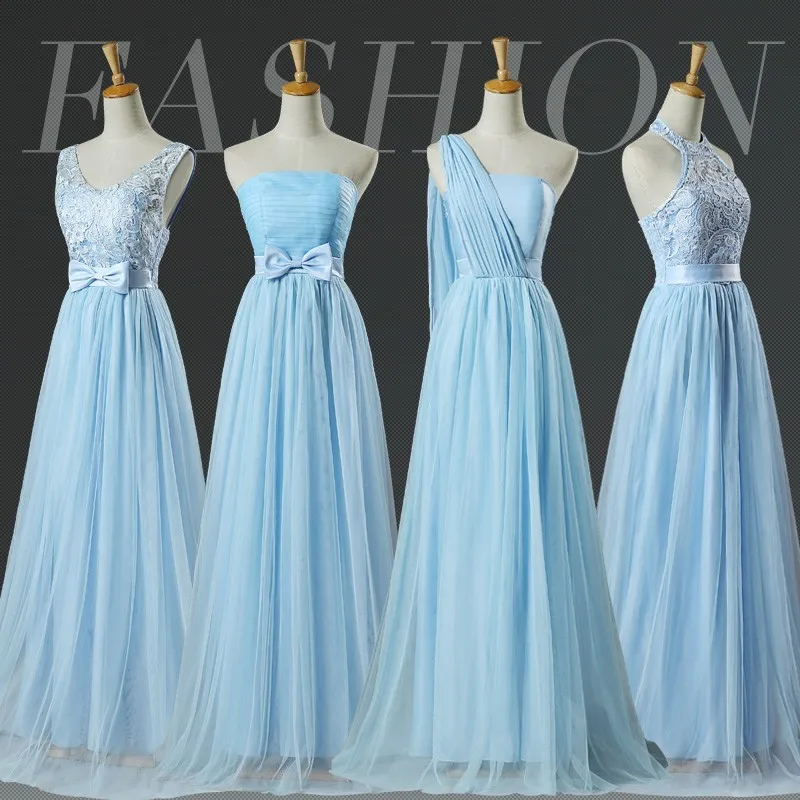 Распродажа синее платье с лямкой на шее для подружки невесты Vestido Longo Длинные Дешевые платья для выпускного платья для подружек невесты LC250M