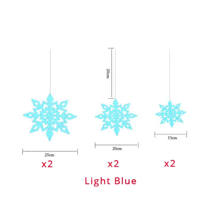 6 шт 15/20/25 см 3D гирлянда из снежинок рождественские украшения для дома искусственный снег Подвески Год Вечерние Декор - Цвет: light blue snowflake