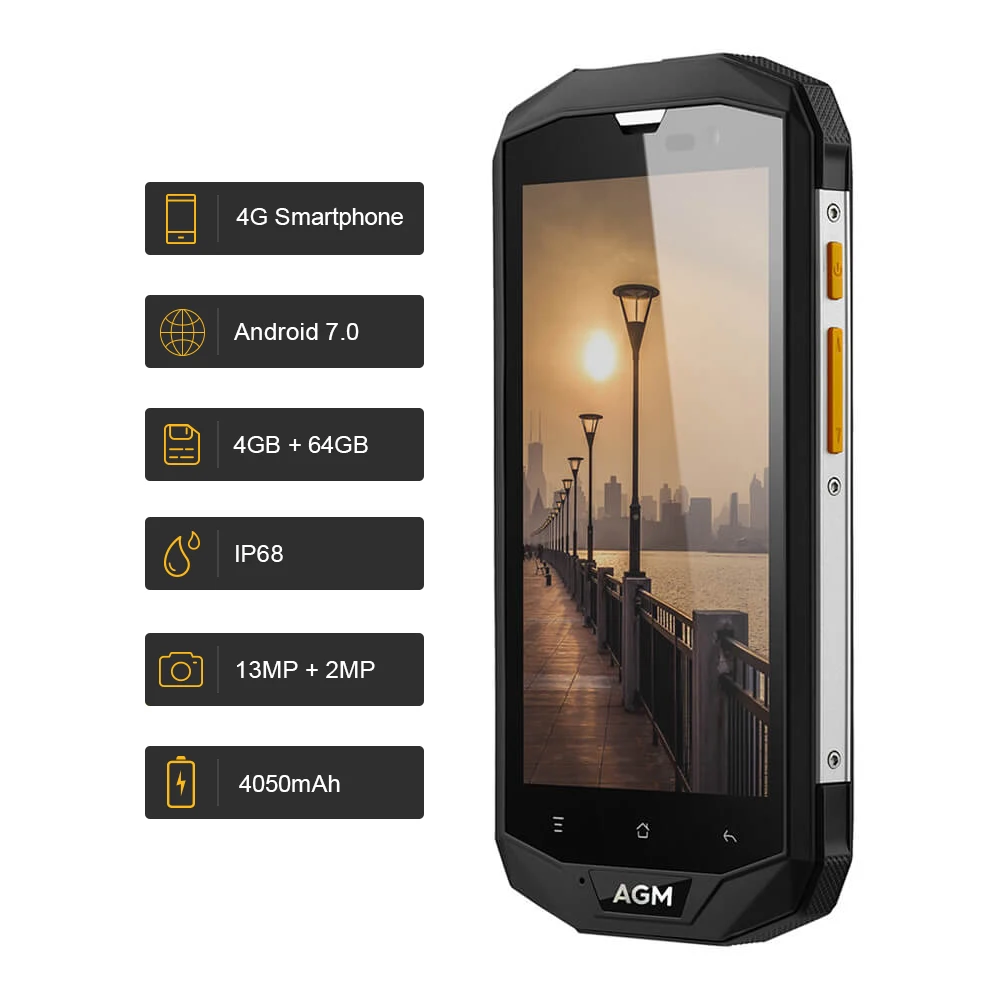 AGM A8 4G FDD-LTE Rugged Mobile Phone 5.0" 1280*720FHD 3/4GB RAM 32/64GB ROM Qualcomm MSM8916 Quad Core 13.0MP 4050mAh NFC OTG AGM A8 4G FDD-LTE Rugged Mobile Phone 5.0" 1280*720FHD 3/4GB RAM 32/64GB ROM Qualcomm MSM8916 Quad Core 13.0MP 4050mAh NFC OTG
