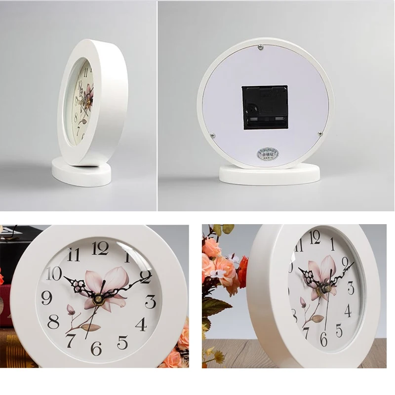 6 Inch White Classic Wooden Silent Table Clock Retro creative Art Desk Clock Home decro