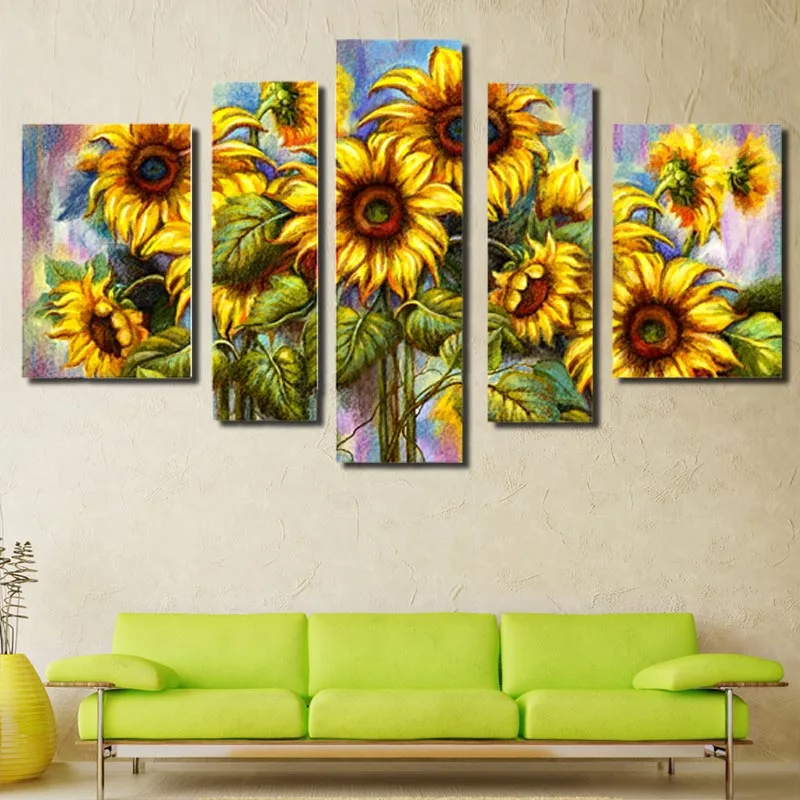 

War Art Oil Painting 5 Panel Printed On Canvas Unramed Abstract Flower Pictures