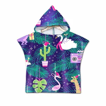 

Lannidaa 3D Digital Printing Flamgios And Cactus Hooded Towel Dinosaur Microfiber Beach Towel Wearable Cute Towels Coat For Kids