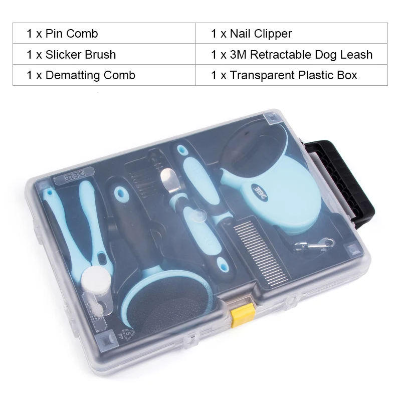 Professional Pet Dogs Cats Grooming Kit Box - Deshedding Grooming Brush Comb Nail Trimmer Clipper D
