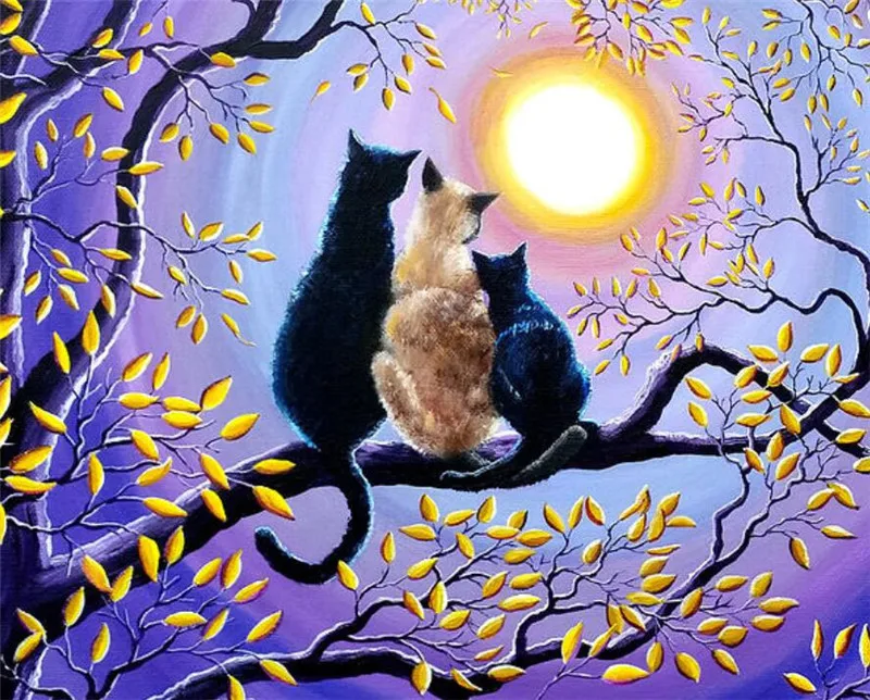 

40x30cm 3D-5D-DIY, Cats Diamond Embroidery, Diamond Painting Sakura Tree Cats, Full Diamond Cross Stitch Wall Stickers Mosaic