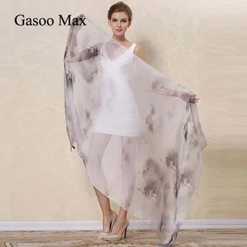 

NEW 2019 Chiffon Silk Scarf Flower Print Digital Inkjet Female Shawl 100% Pure Silk Thin Lady Long Scarves Beach Towel 180*110