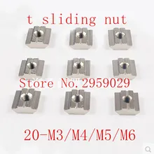 50pcs/lot T Sliding Nut Block Square nuts M3 M4 M5 M6 for 2020 Aluminum Profile Slot 6 Aluminum connector Accessor