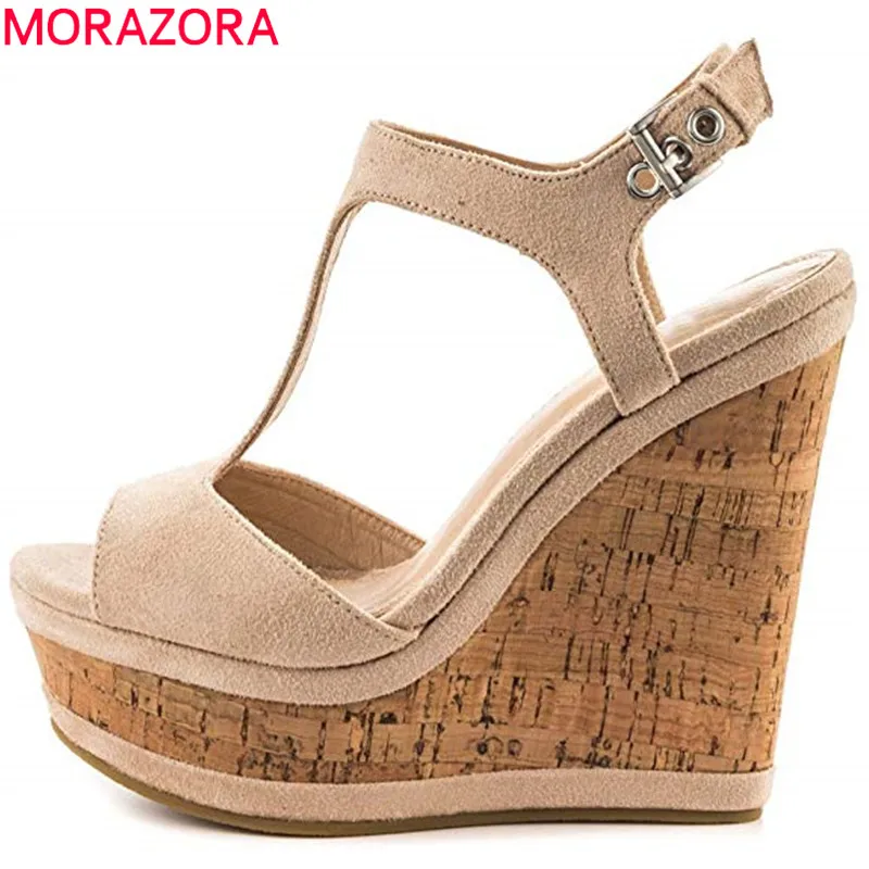 

MORAZORA 2024 new arrival women sandals sweet peep toe buckle summer shoes solid colors comfortable wedges platform shoes