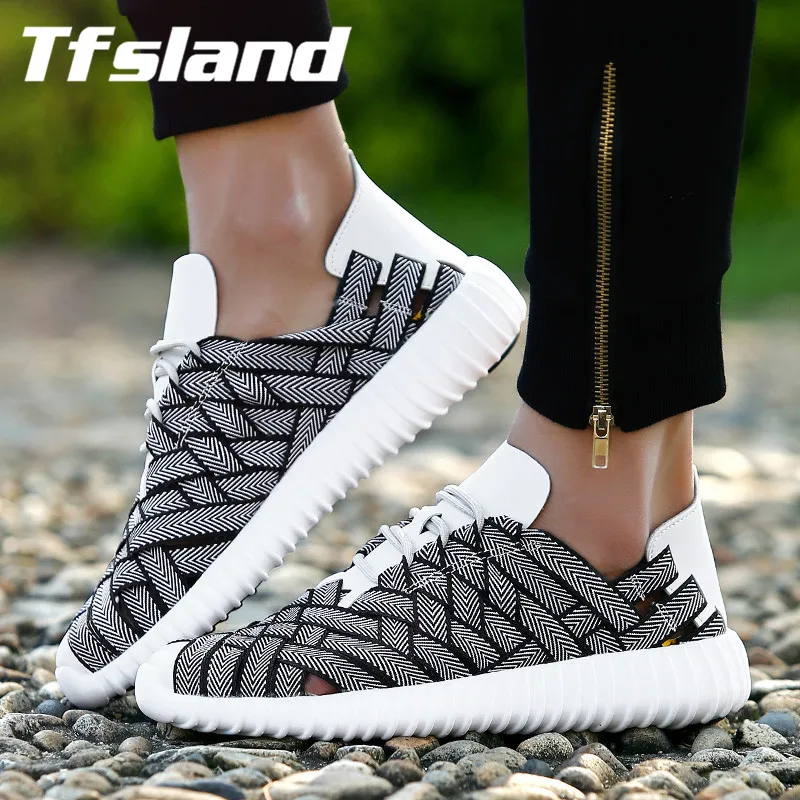 

Tfsland Lovers Hand Knitting Breathable Damping Running Shoes Lace Up Comfortable Shoes Men Women Couples Sport Shoes Zapatillas