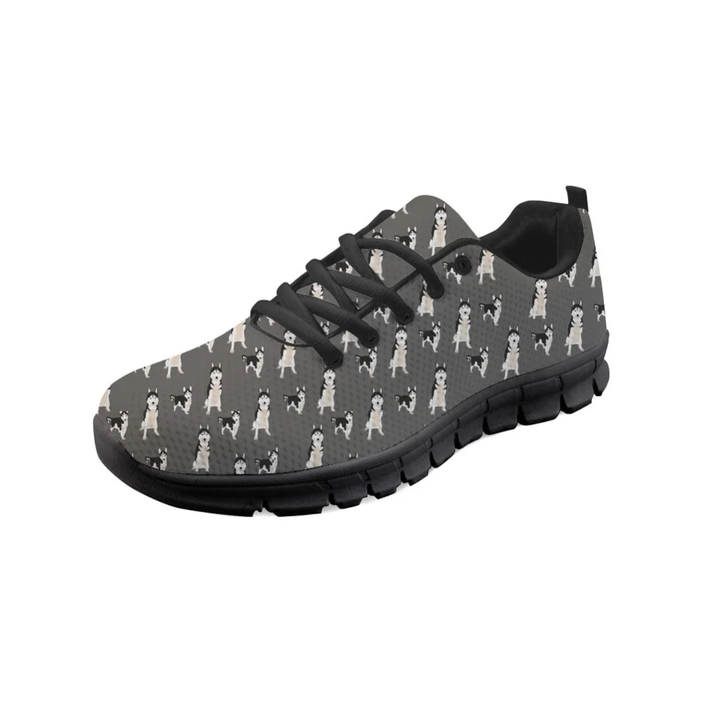 

ThiKin Gray Sneakers Casual Women's Shoes Grey Husky Printed Summer Flats Lightweight Breathable Ladies Flat Mesh Shoes