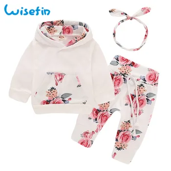 First Christmas Carters Baby Girl Clothes Set Autumn Clothing For Baby Floral Tops+comfortable Pants+Headband Rose Print D30