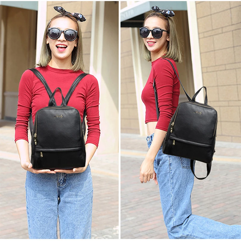 

2019 100% Genuine Leather Backpack Women Cowhide Brand American Style Fashion Ladies Backpacks Designer Student School Bag