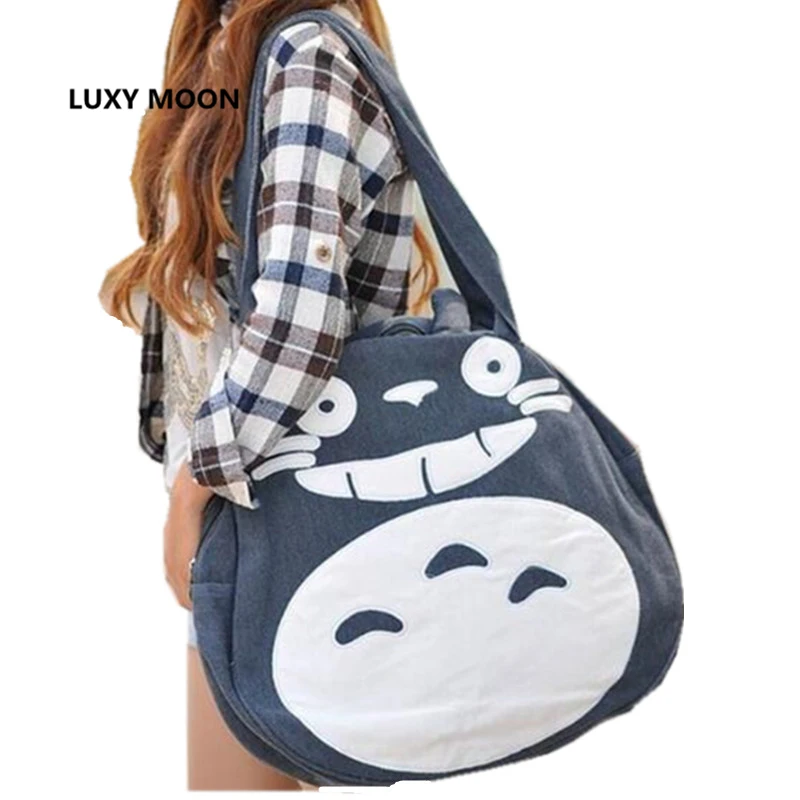 

2018 Japan Funny Totoro Bag Cute Women Over Shoulder bags Large Ladies Canvas Cartoon Preppy School Bags for Teenage Girls L989
