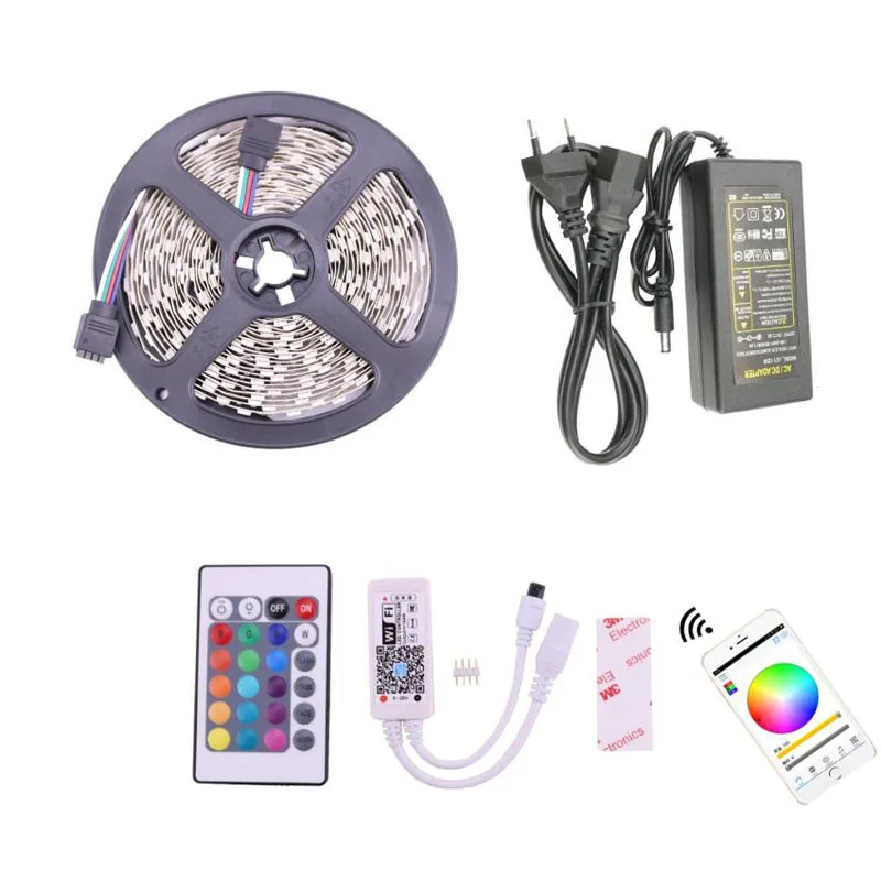 

SMD 5050 RGB LED Strip with 24 Keys WIFI LED Controller Waterproof IP65 IP20 DC 12V 5m 10m Strips Light Lamp Kit Support Music