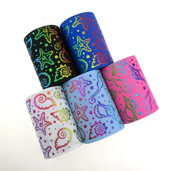 

Popular sell Custom 3 inch printed Grosgrain ribbon with Hologram rainbow seahorse for ribbon bow