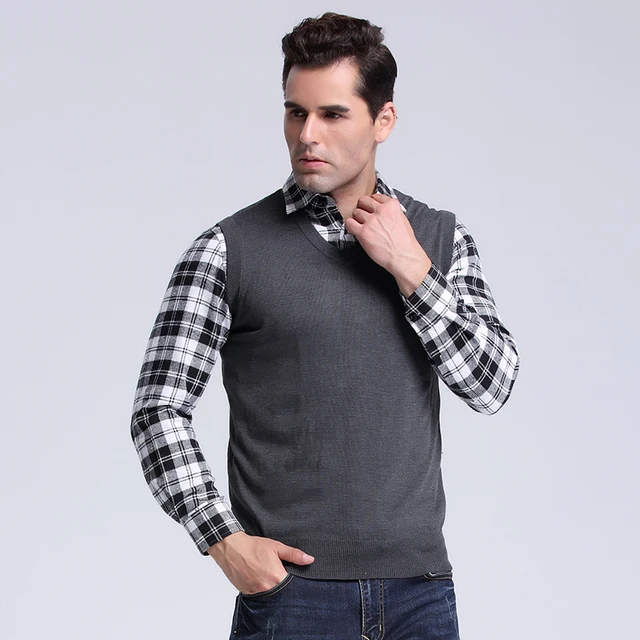 2016 Casual Business Men's V Neck Vest Sweaters Cotton Knitted Sweater