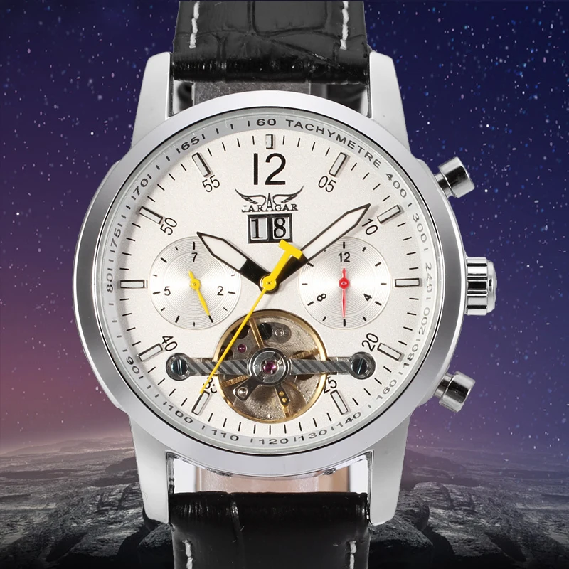 

Jargar Automatic Men Watch with Black Leather Metal