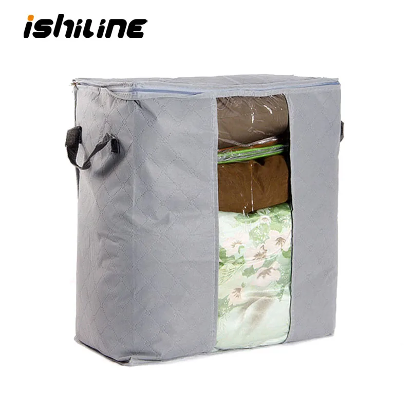 

Quilt Storage Bags Cotton Home Wardrobe Closet Organizer Portable Anti-dust Clothing Bags Bamboo Clothes Bag Pouch Storage Box