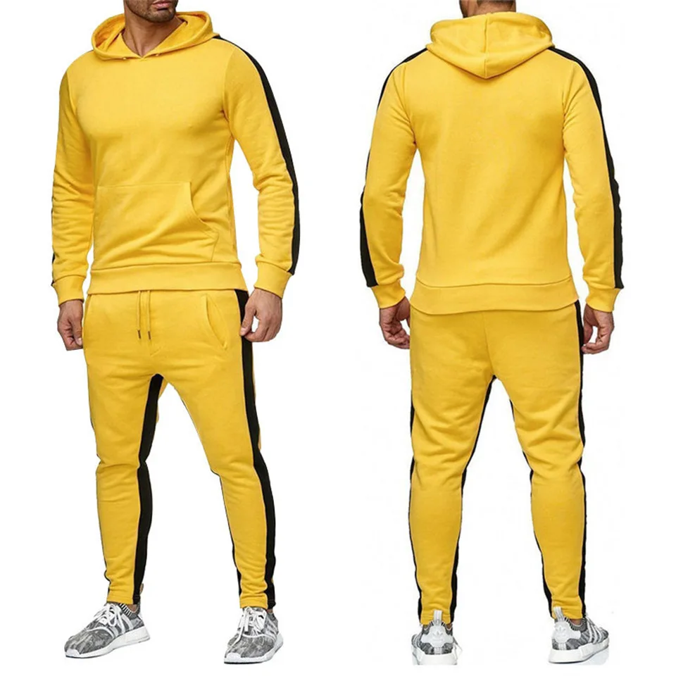 

ZOGAA 2019 autumn and winter men's striped hoodies plus sweatpants two-piece casual sportswear suit size S-2XL