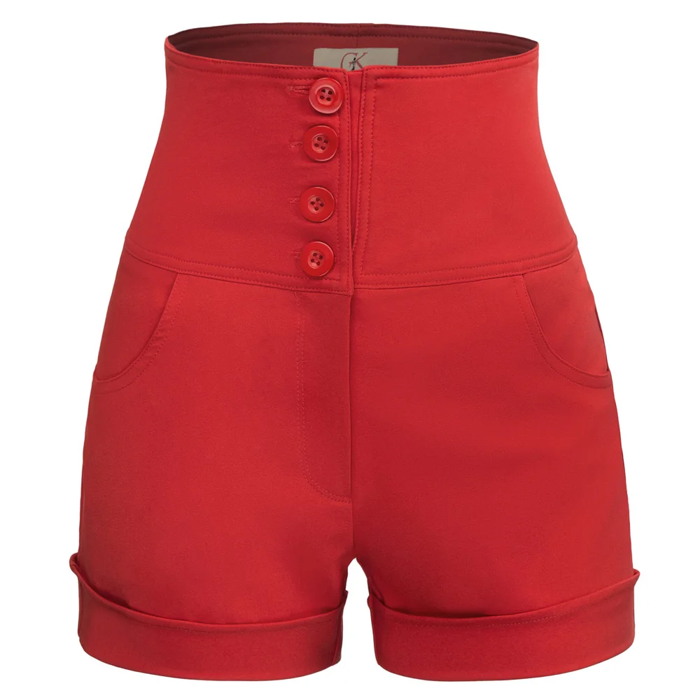 

fashion high waist shorts Women Solid Color Buttons slim Front casual Shorts Short Pants cargo pants women 2018 summer
