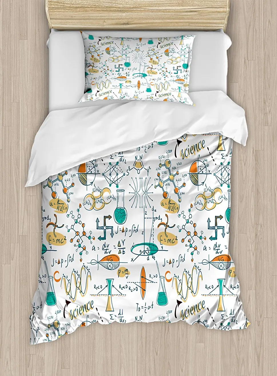 

Duvet Cover Set Science Lab Objects Education Themed Drawing Scientific Formulas Biology Chemistry, 4 Piece Bedding Set