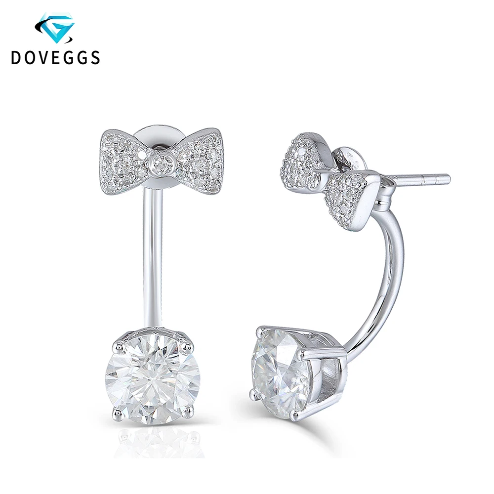 

DovEggs 10K White Gold Post 2.1CTW Center 6.5mm H color Lab Grown Moissanite Diamond Earrings Platinum Plated Silver Push Back