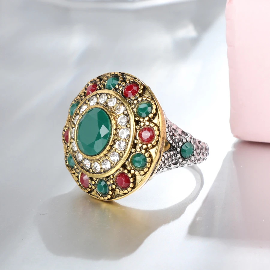 Vintage Ethnic Indian Wedding Rings For Women Flower Crystal Antique Gold Silver Ring Trendy Bohemian Jewelry 2018 Free Shipping
