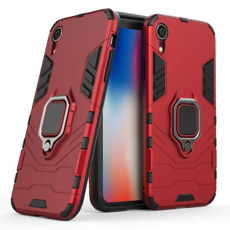 

Magnetic Ring Cases For iPhone XR Cases Luxury Iron Man Cover With Kickstand With Finger Ring Holder Protective Back Cover