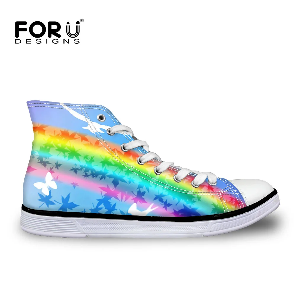 

FORUDESIGNS Rainbow Colorful Women High Top Vulcanize Shoes Flats High-top Female Spring Canvas Casual Shoes Woman Zapatos Mujer