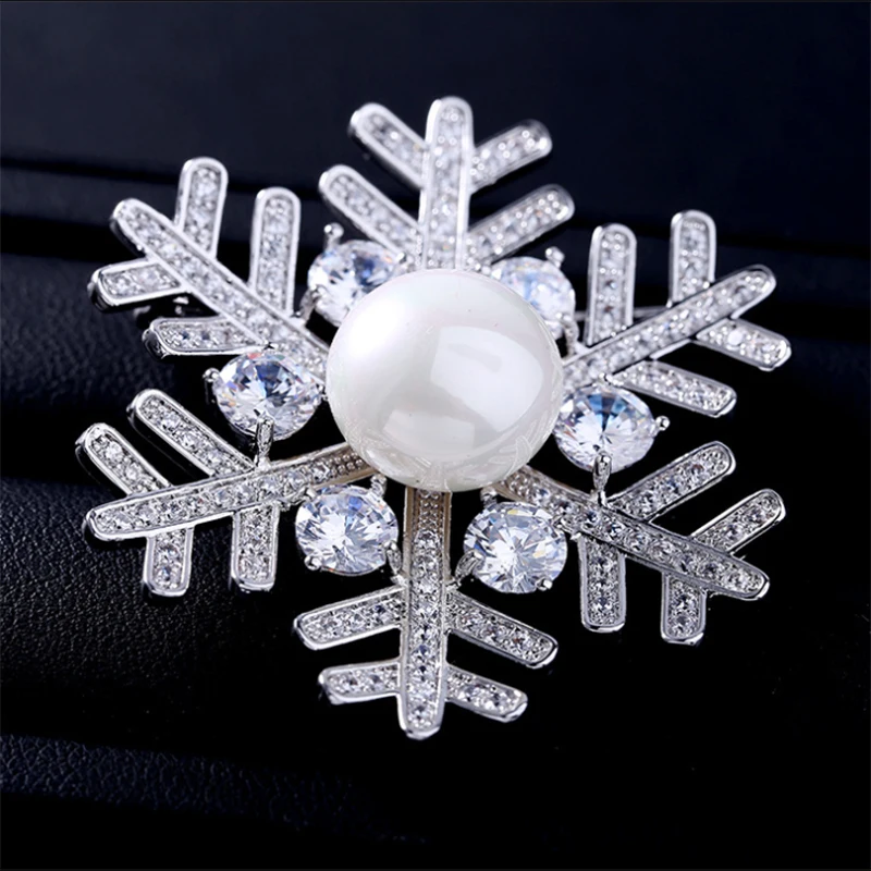 CZ Cubic Zirconia Snowflake Brooch Broach Women Dress Pin Jewelry HR00927