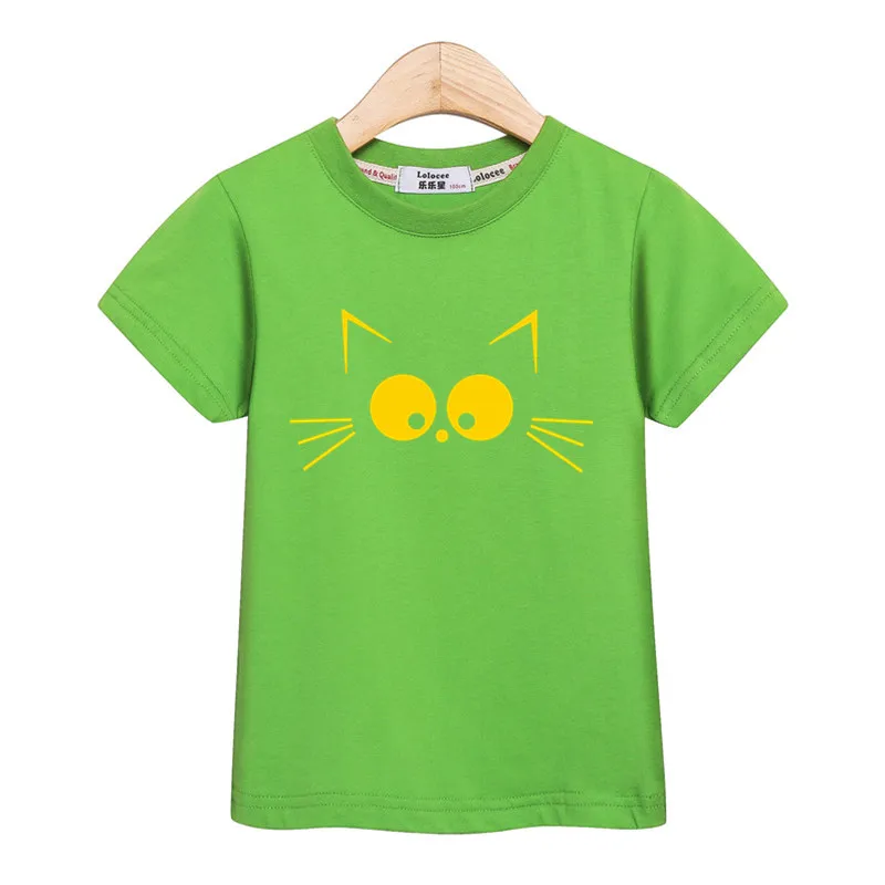 Детская футболка с золотым принтом топы с милым принтом кота для мальчиков, футболка для маленьких девочек, летняя одежда с короткими рукавами детская забавная Рубашка Модный Топ - Цвет: Green