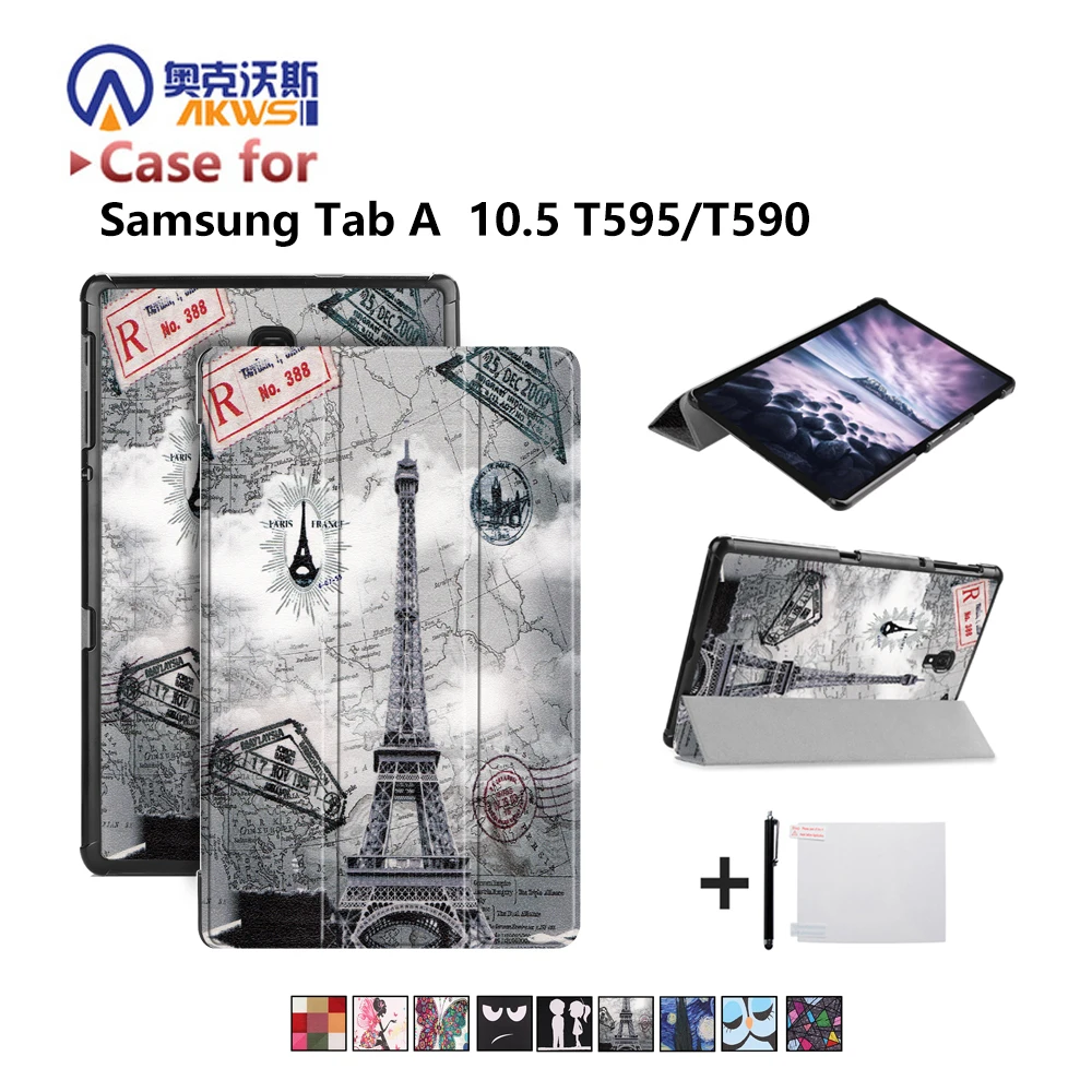 

PU Leather Case for Samsung Galaxy Tab A SM-T590 SM-T595 Tablet Fashion Printed Cover for 2018 Release Tab A2 T590 T595 +gift