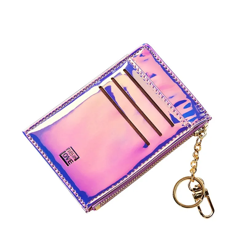 Многофункциональный мини-кошелек для карт с лазерным держателем для карт дизайнерский Кошелек для монет модный однотонный цветной ключ для карт женский клатч - Цвет: purple card holder