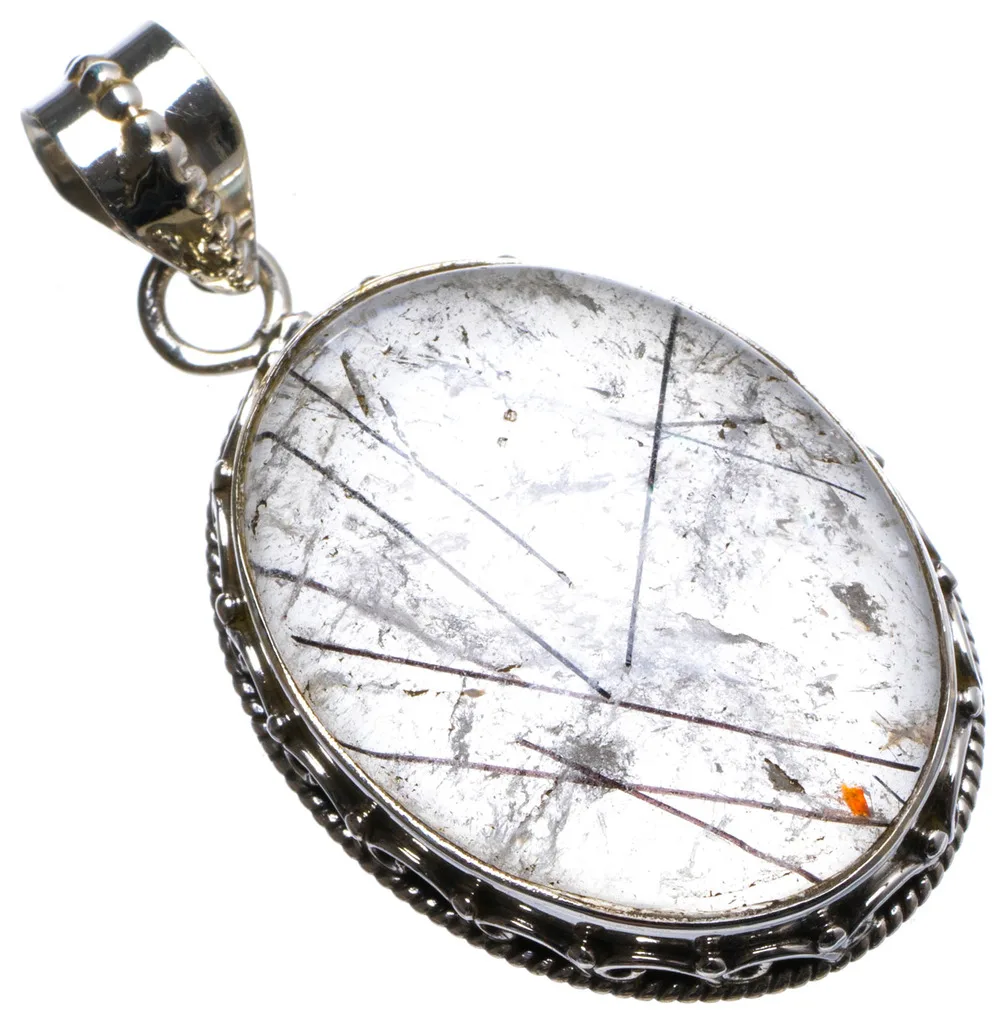 

Natural Tourmalinated Quartz Handmade Unique 925 Sterling Silver Pendant 1.75" X1199