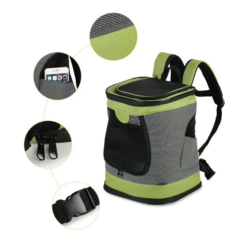 Dogs Backpack Carrier Foldable Waterproof Pet Rucksack Puppy Cat Soft Sided Travel Bag Padded Top Open Breathable Mesh Waist Str