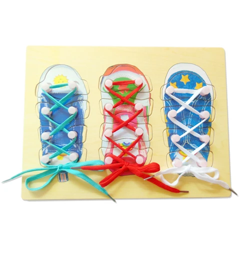 

Montessori wearing shoelaces wearing shoelaces wooden children puzzle toy LACES exercise 2-3 years old and above early educa